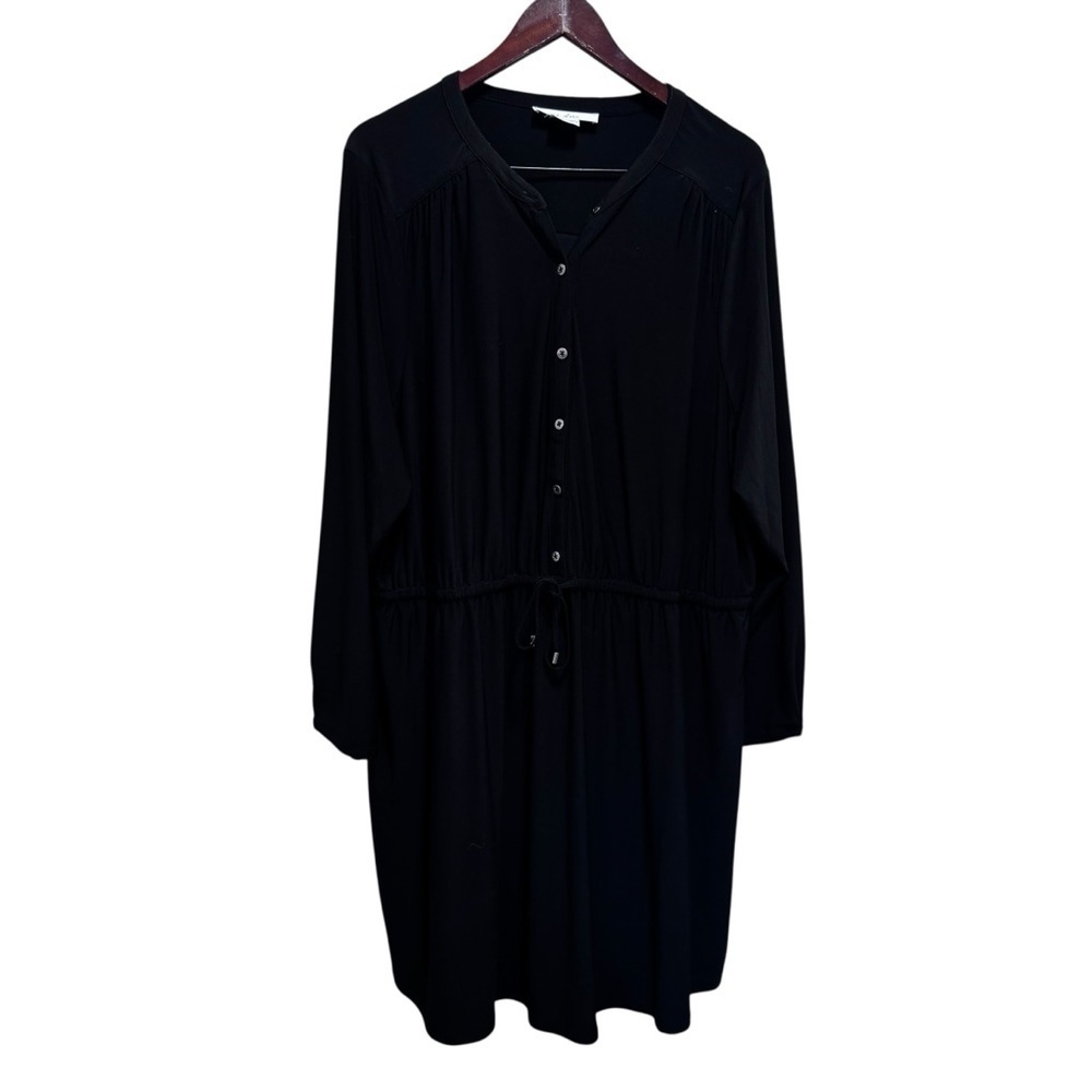Pennington's Long Sleeve Tie Waist Black Midi Dress Size 3x